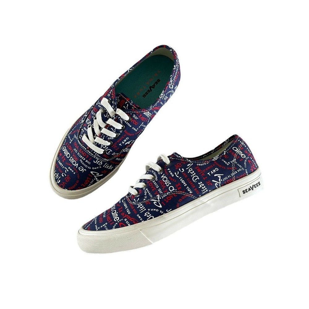 SeaVees Legend‎ Sneakers Trina Turk Poplin Twill I Love You Navy 9.5 $82 NWOT